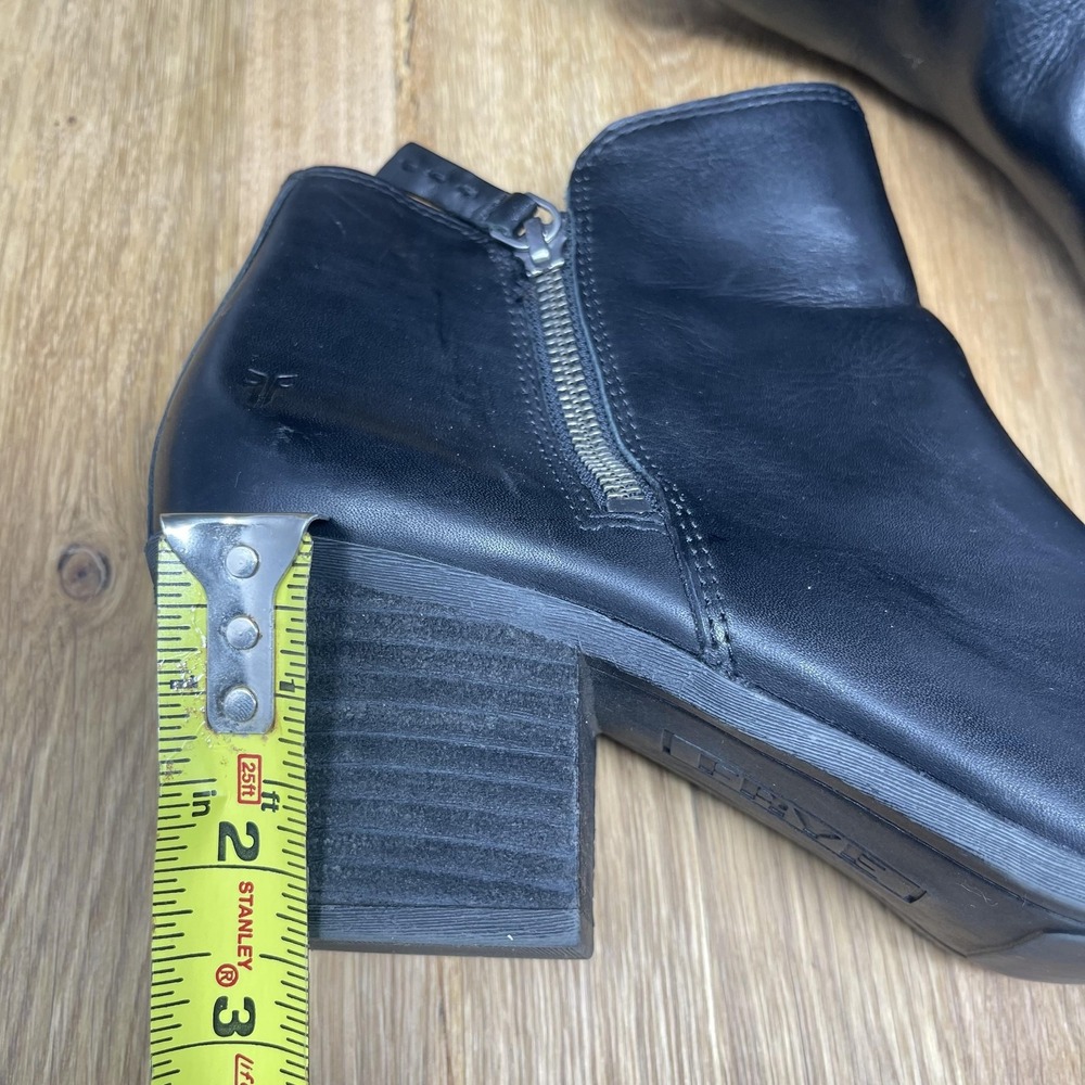 Frye Judith Boots Women‎ 8.5 Black Leather Double Zip Ankle Heel Booties Biker - Picture 12 of 16